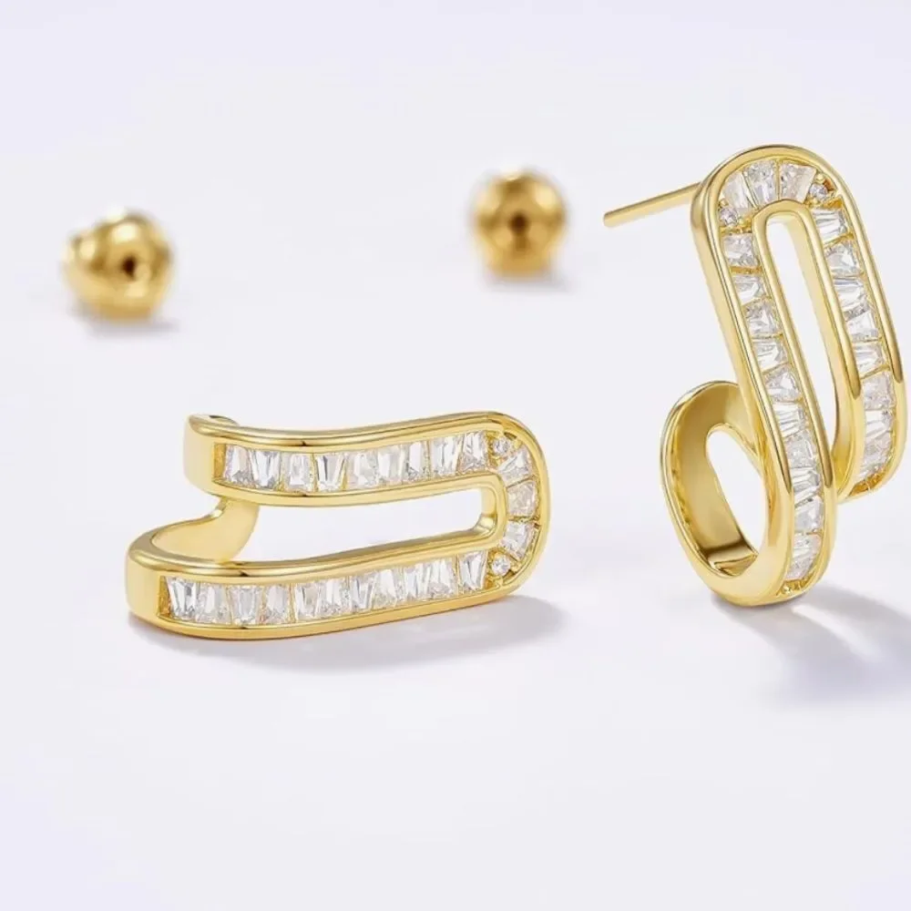 NEW 14K Gold Plated Elegant Gold and Silver Hoop Earrings